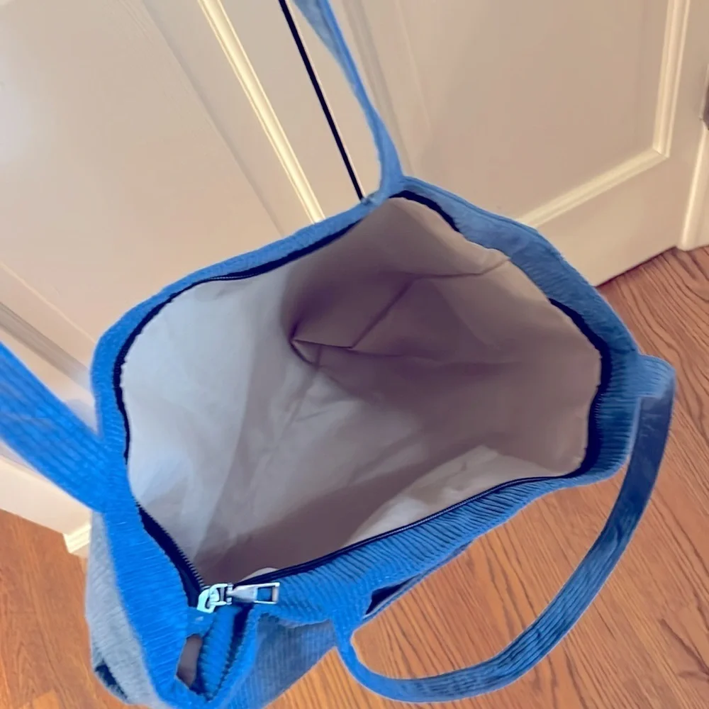 Corduroy Bag NEW ! Interior Pocket Shoulder Straps in Clay Blue